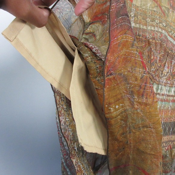 Cartise 8 Silk Metallic Maxi Skirt 8 Y2k Gold Brown Abstract Boho Whimsical 104 - Picture 7 of 8